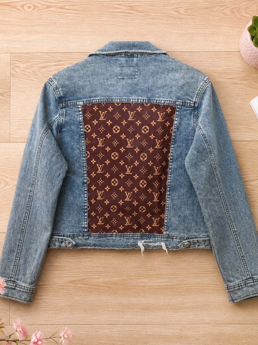 Upcycled Denim Jacket with Brown Monogram Panel